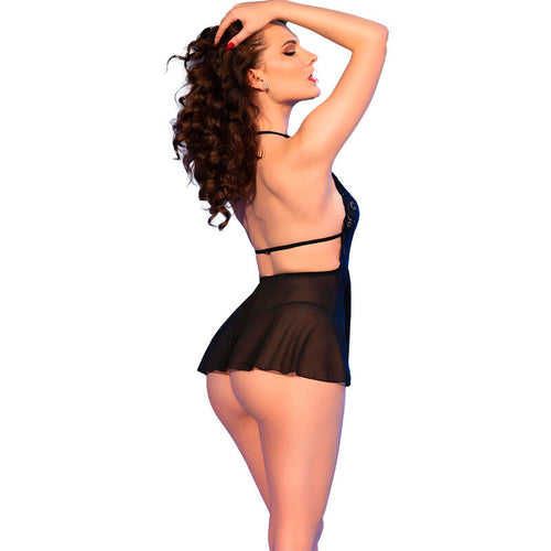 Babydoll Renda Deep V com Tanga