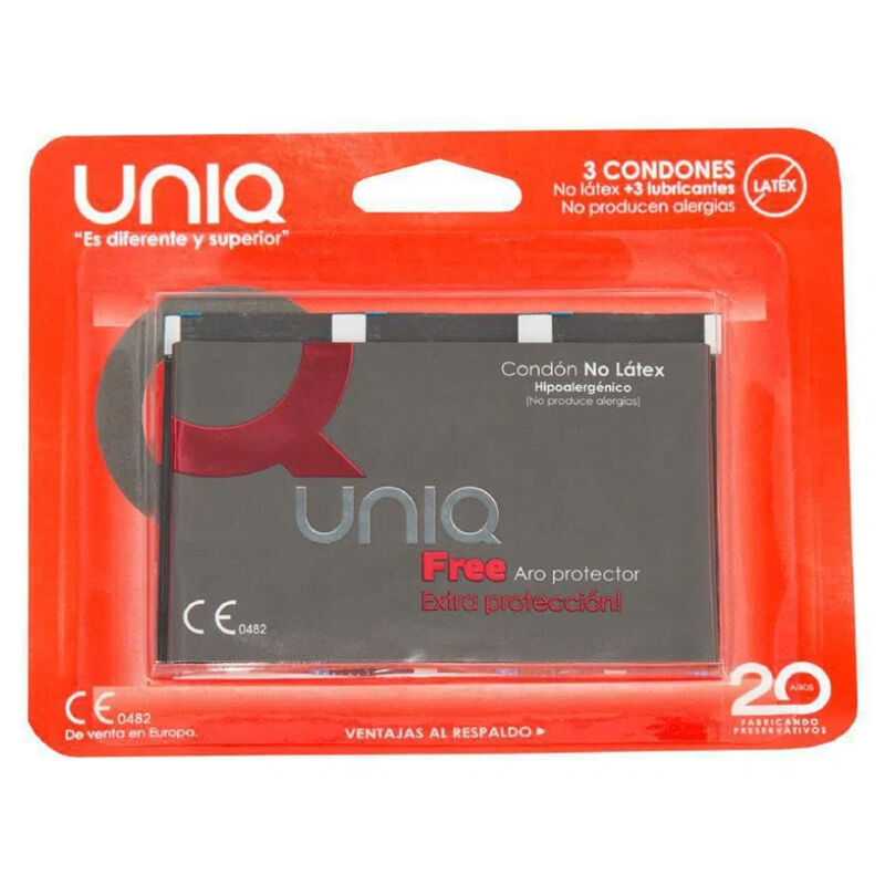 UNIQ - PRESERVATIVOS SEM LÃTEX COM ANEL PROTETOR 3 UNIDADES