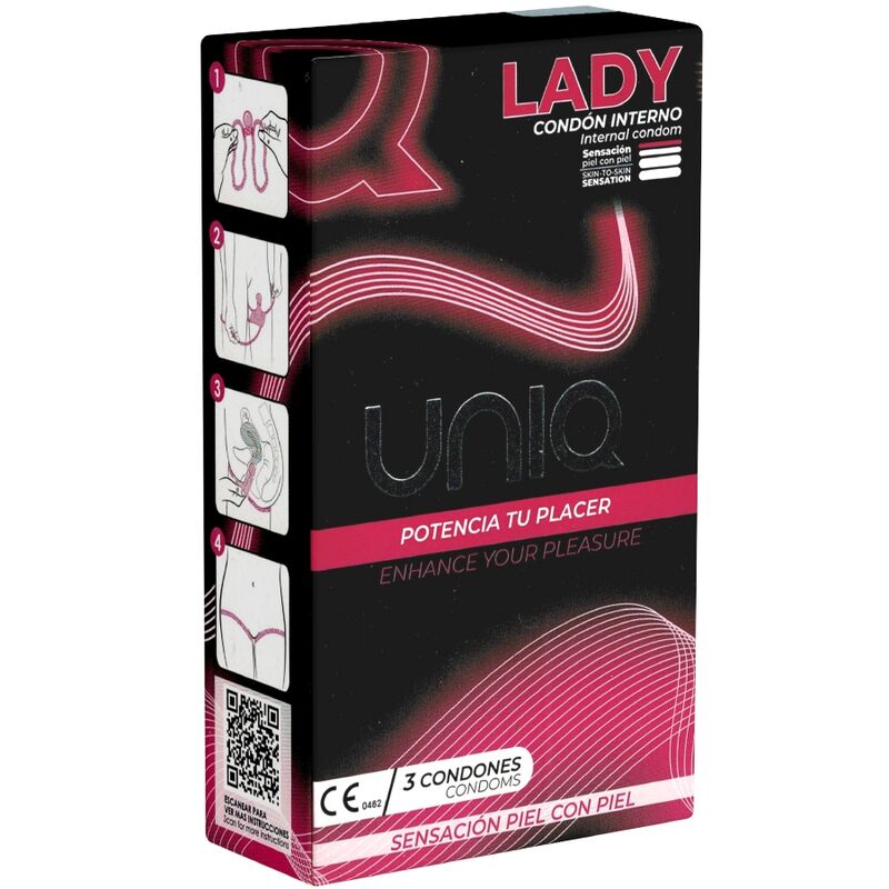 UNIQ - LADY CONDOM PRESERVATIVOS FEMININOS SEM LÃTEX COM CINTA LIGA 3 UNIDADES