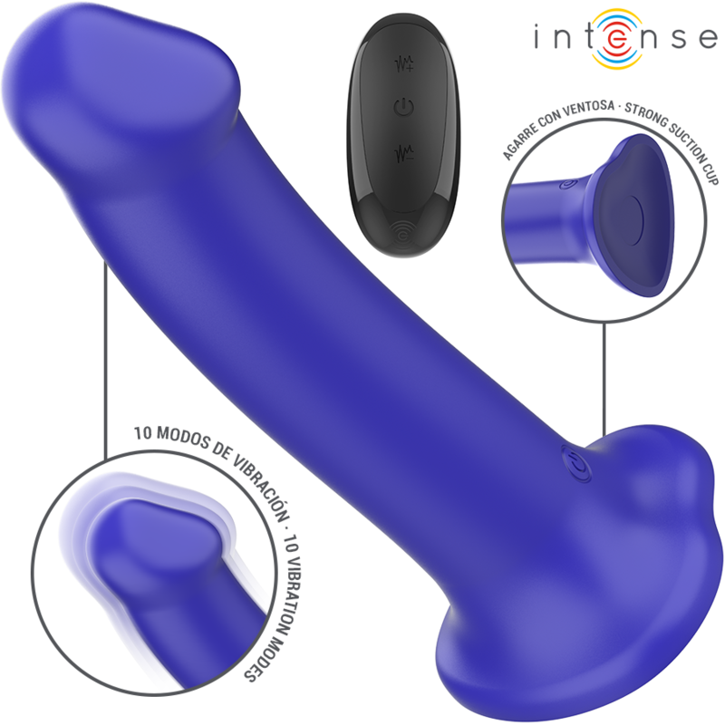 INTENSE - VIBRADOR VICTORIA COM VENTOSA 10 VIBRAÃÃES AZUL ESCURO CONTROLE REMOTO