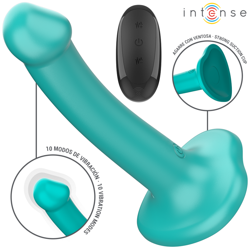 INTENSE - VIBRADOR KATIE COM VENTOSA 10 VIBRAÃÃES CONTROLE REMOTO AZUL